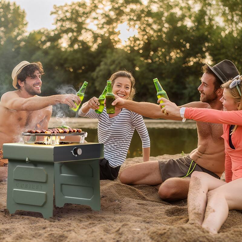 COSIEST Outdoor Patio Foldable Smokeless Fire Pit with Cooking Grill