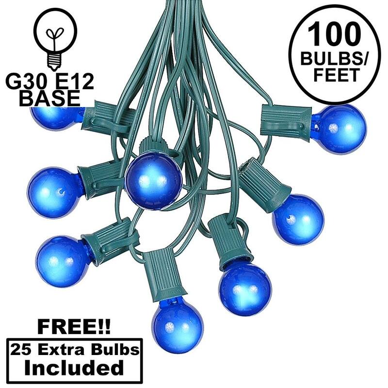 100 Foot G30 Outdoor Globe Patio String Lights - Set of 125 G30 Globe Bulbs - Blue