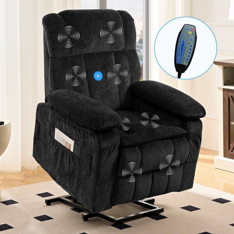 Mixoy Velvet Power Lift Recliner Chair,Dual Motor Heat Massage Electric Recliners Arm Chair with Remote - Black