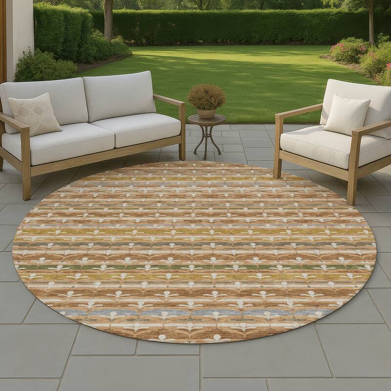 Machine Washable Indoor/ Outdoor Stripe Bramlage Chantille Rug - Paprika - 8' x 8'