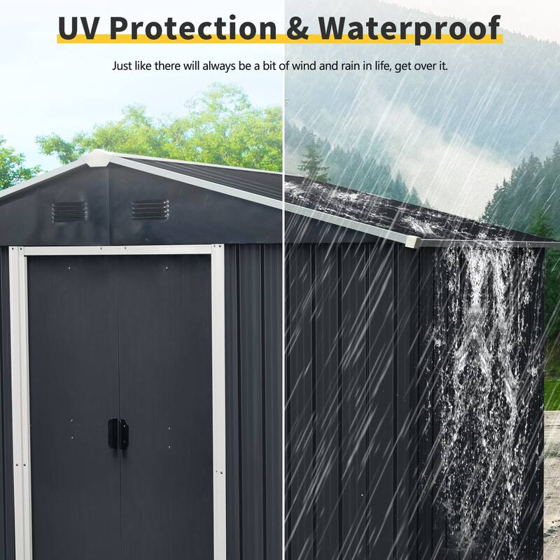 8ft x 4ft Outdoor Metal Storage Shed with Sliding Door and foundation for Backyard, Patio, Lawn