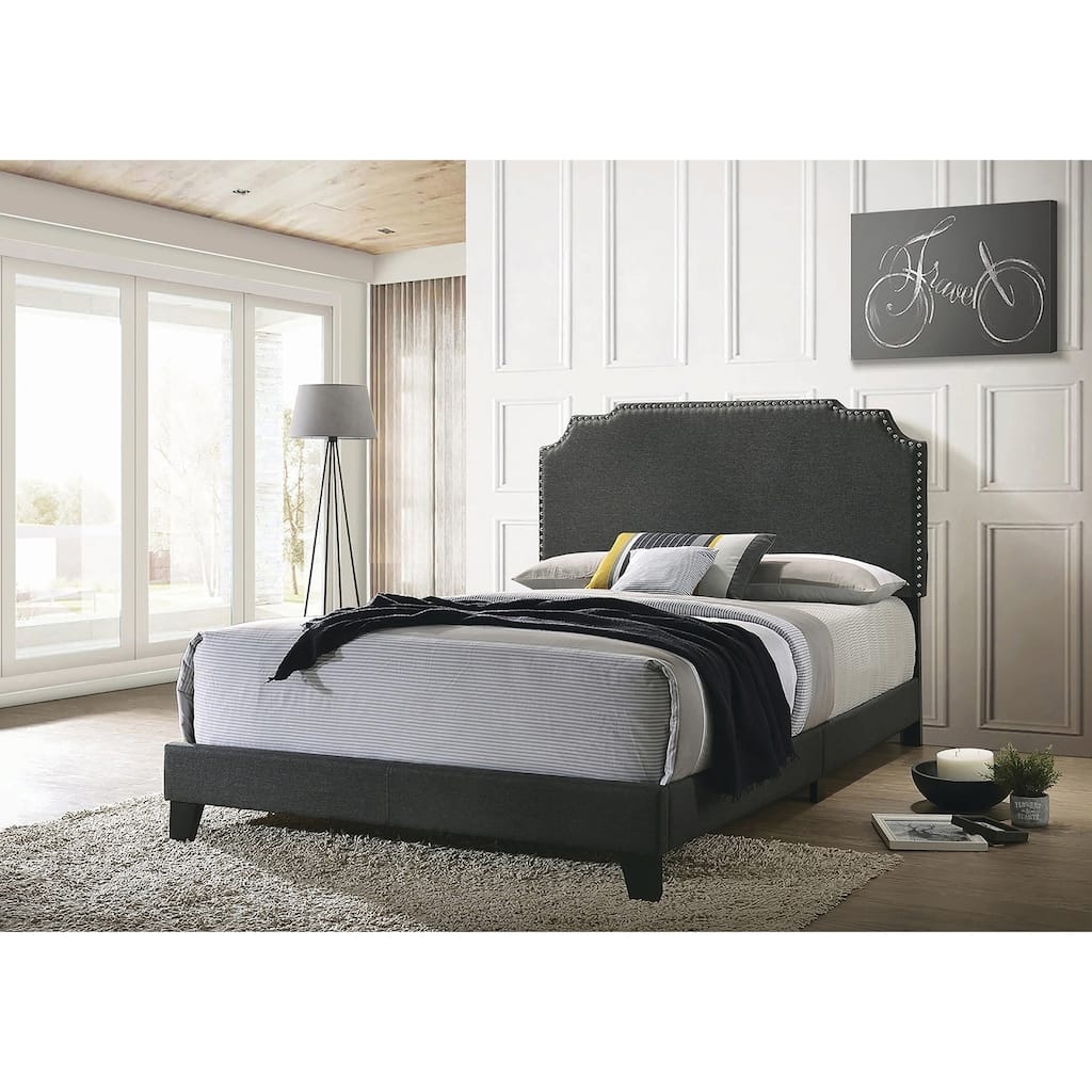 Biruinta Upholstered Panel Bed with Nailhead Trim