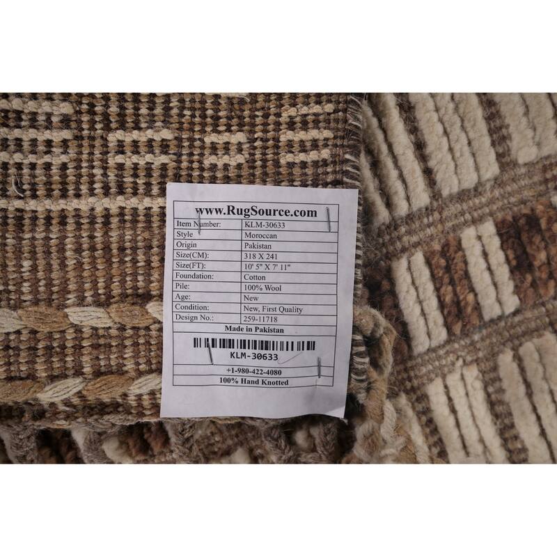 Earth Tone Moroccan Oriental Area Rug Handmade Stripe Wool Carpet - 7'11"x 10'5"