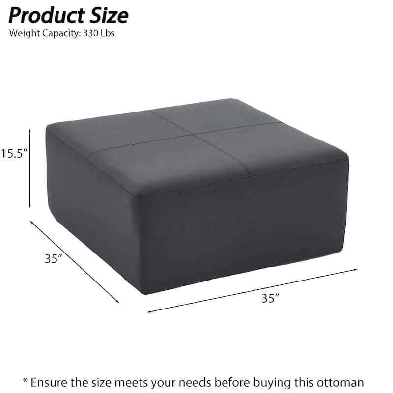 Oversized Square Ottoman Coffee Table, Faux Leather Couch Ottoman Large Footstool for Living Room
