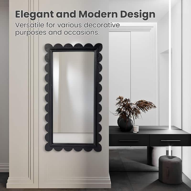 Glitzhome 42.5"H Modern Black Wood Frame Wavy Rectangle Wall Mirror - 22.75"L x 42.5"H