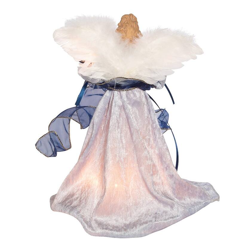 Kurt Adler 12-Inch UL 10-Light Delft Blue with Gold Angel Tree Topper