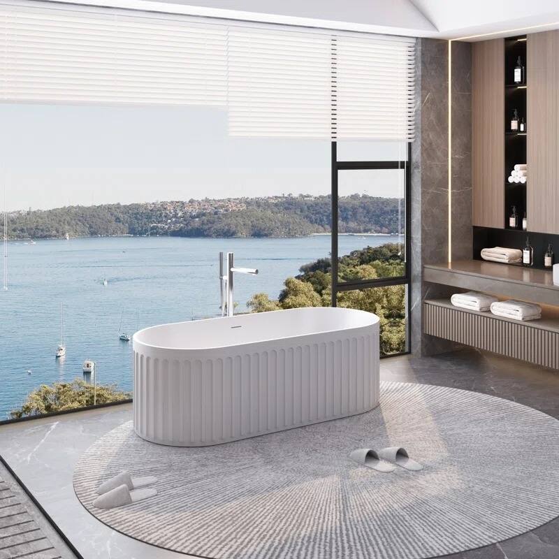 ABRUZZO 67" Freestanding Soaking Solid Surface Bathtub Stone Resin with Overflow and Pop-up Drain