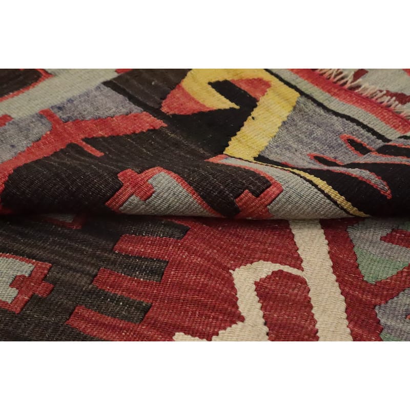 Hand Woven Oriental 100% Wool Carpet Southwestern Tribal Oranges & Rust Kilim Area Rug - 11' 3'' X 5' 8''