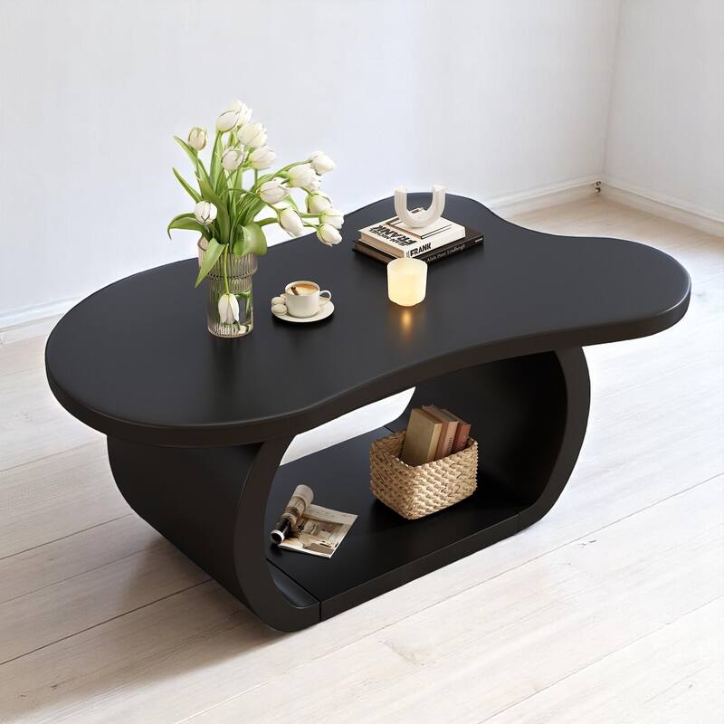 Modern Cloude Coffee Table with Curved Legs, Cream Style Irregular End Table with Curved Legs, Unique Design Accent Table