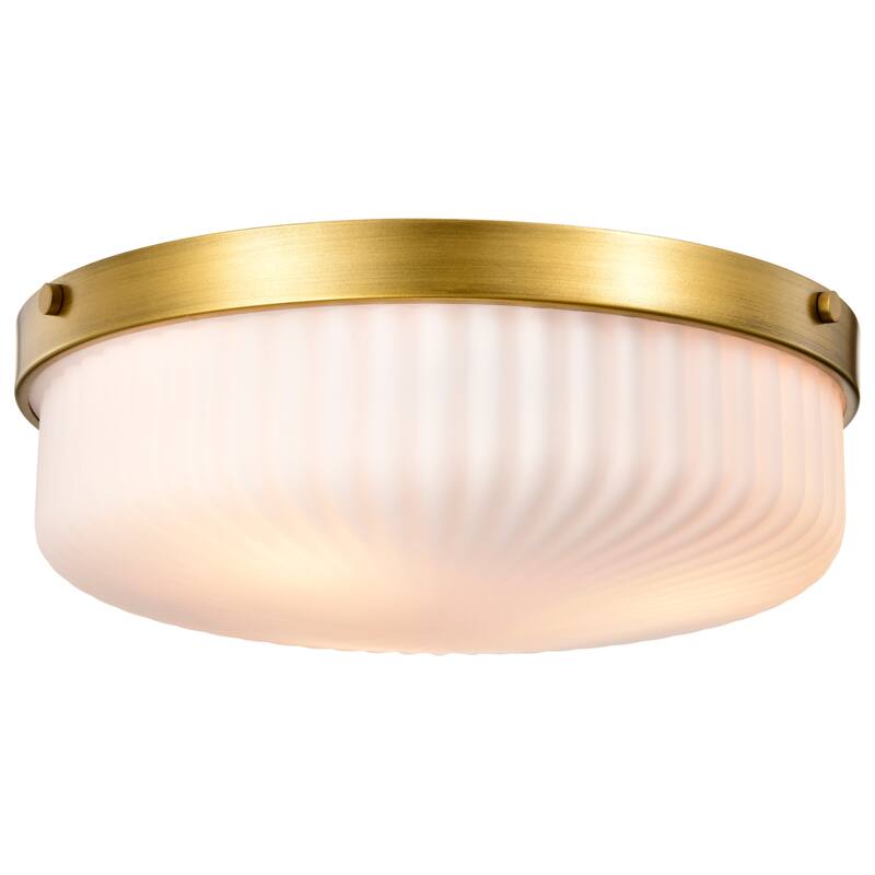 Solara Flush Mount Natural Brass Finish Frosted Ribbed Glass - Natural Brass