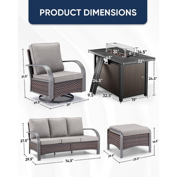 dimension image slide 34 of 48, Pocassy Outdoor Patio Furniture Set