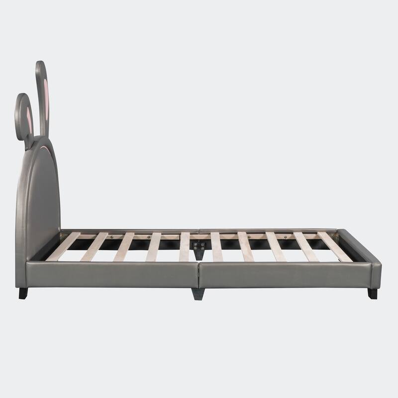 Twin Size Upholstered Leather Platform Bed