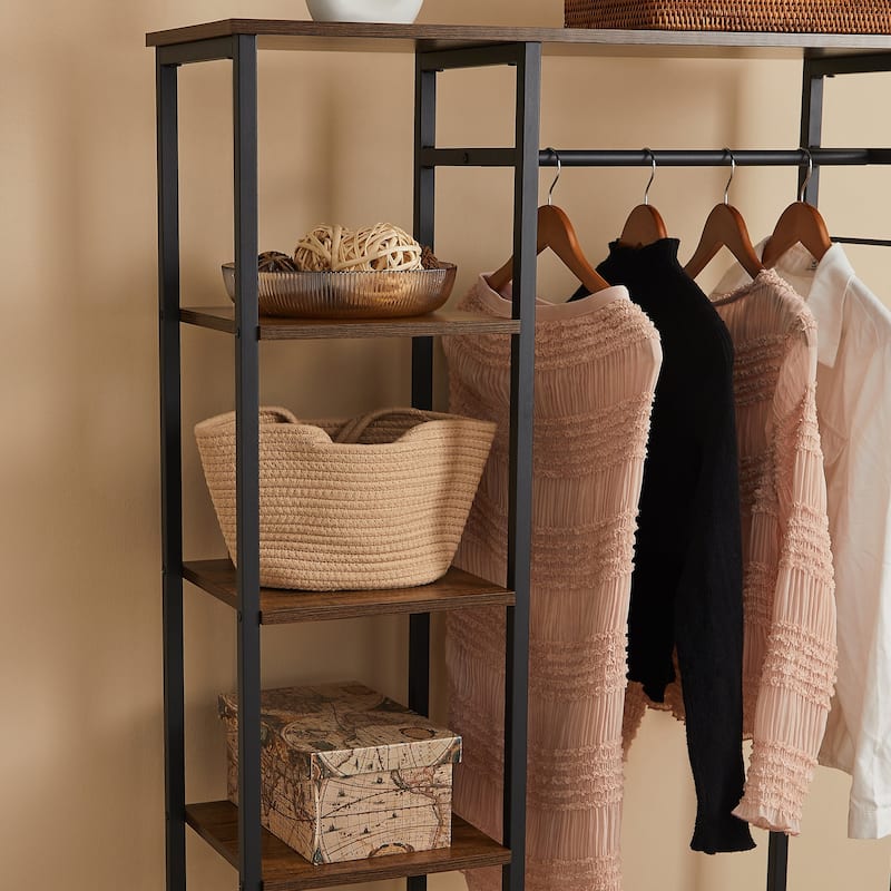 Javlergo Freestanding Clothes Rack with Shelves and Hang Rod Open Closet Organizer Wardrobe - 35" W x 11.6" D x 55" H