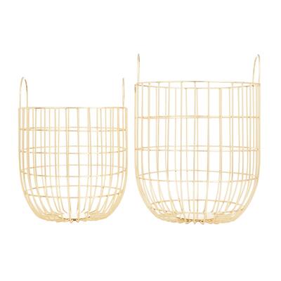 Metal Storage Basket with Handles - Set of 2 Gold or Silver - Roche River Decor