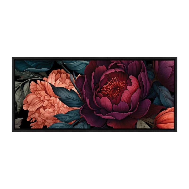 Kate and Laurel Sylvie Dark Academia Floral in Rich Jewel Tones Framed Canvas by The Creative Bunch Studio