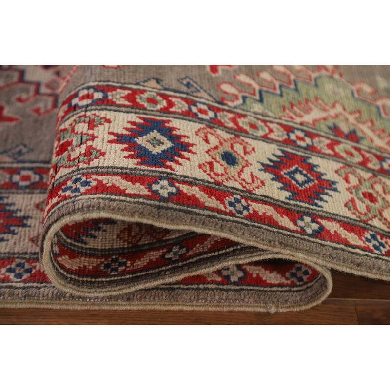 Hand Knotted Oriental 100% Wool Carpet Traditional Geometric Brown Kazak Runner Rug - 15' 11'' X 2' 8''