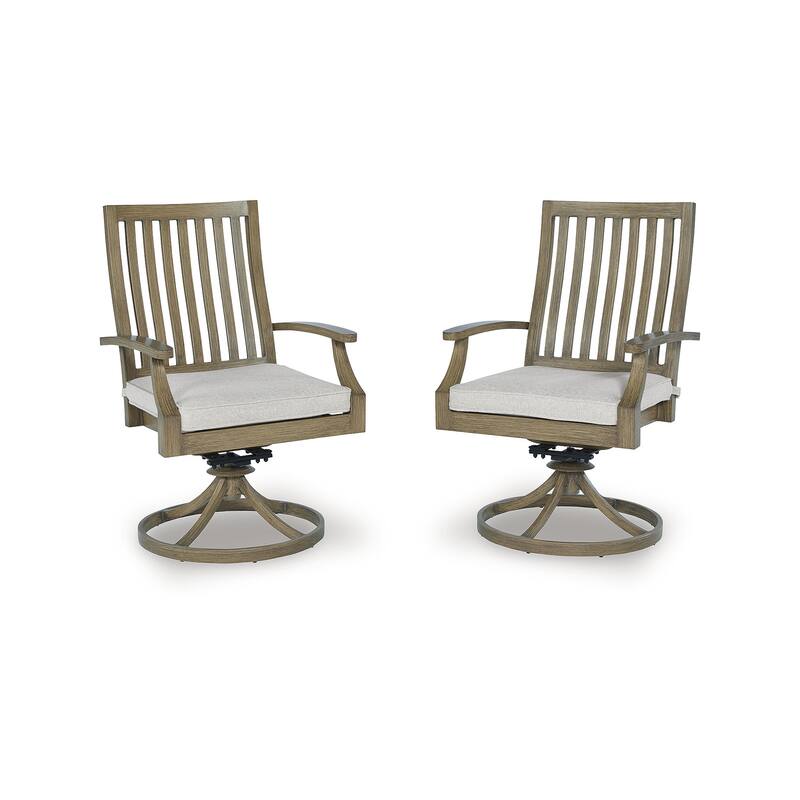 Signature Design by Ashley Rainier Ranch Brown/Beige Outdoor Swivel Chair with Cushion (Set of 2) - 24.63" W x 26.5" D x 39" H