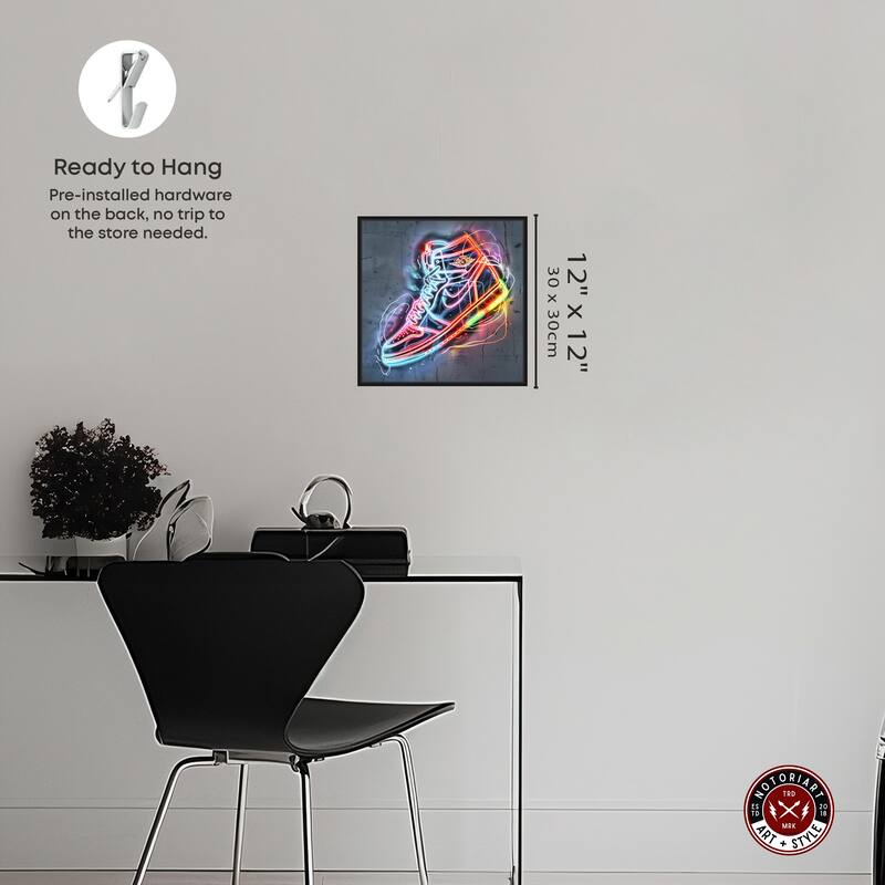 Notoriart Colorful Light Up Neon Sneaker Framed Sneaker 1 Piece Canvas Wall Art