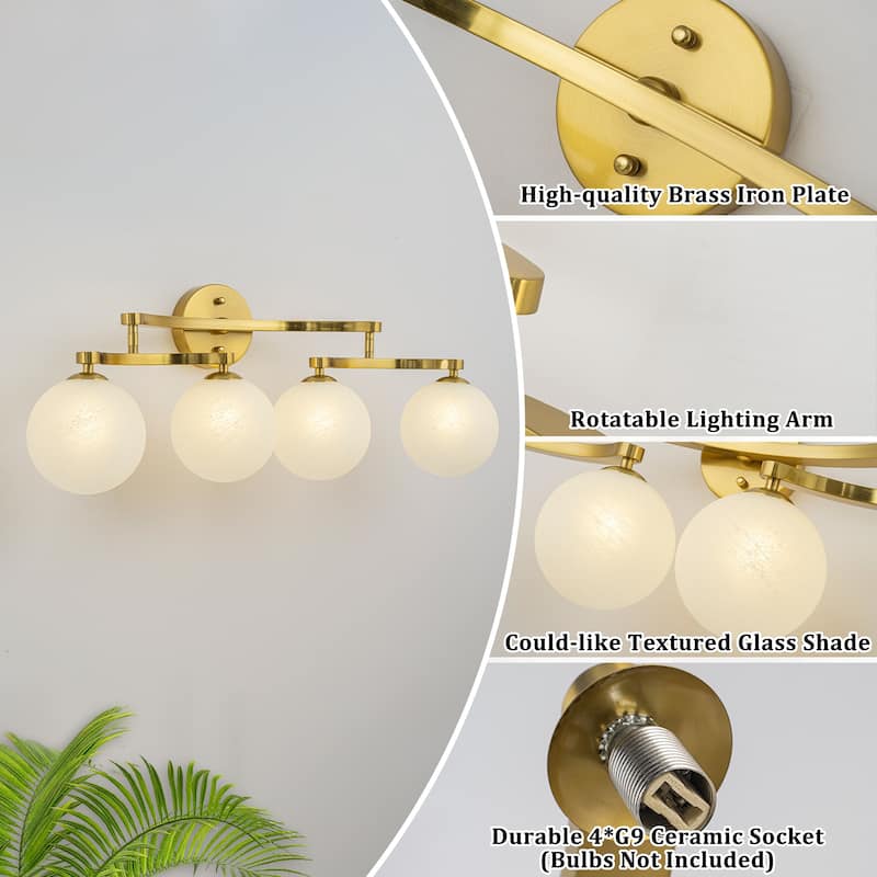 Modern Vanity Light with Frosted Seeded Glass Globes for Bathroom