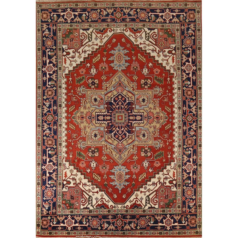 Orange Heriz Serapi Indian Area Rug Handmade Wool Carpet - 9'0"x 11'9"