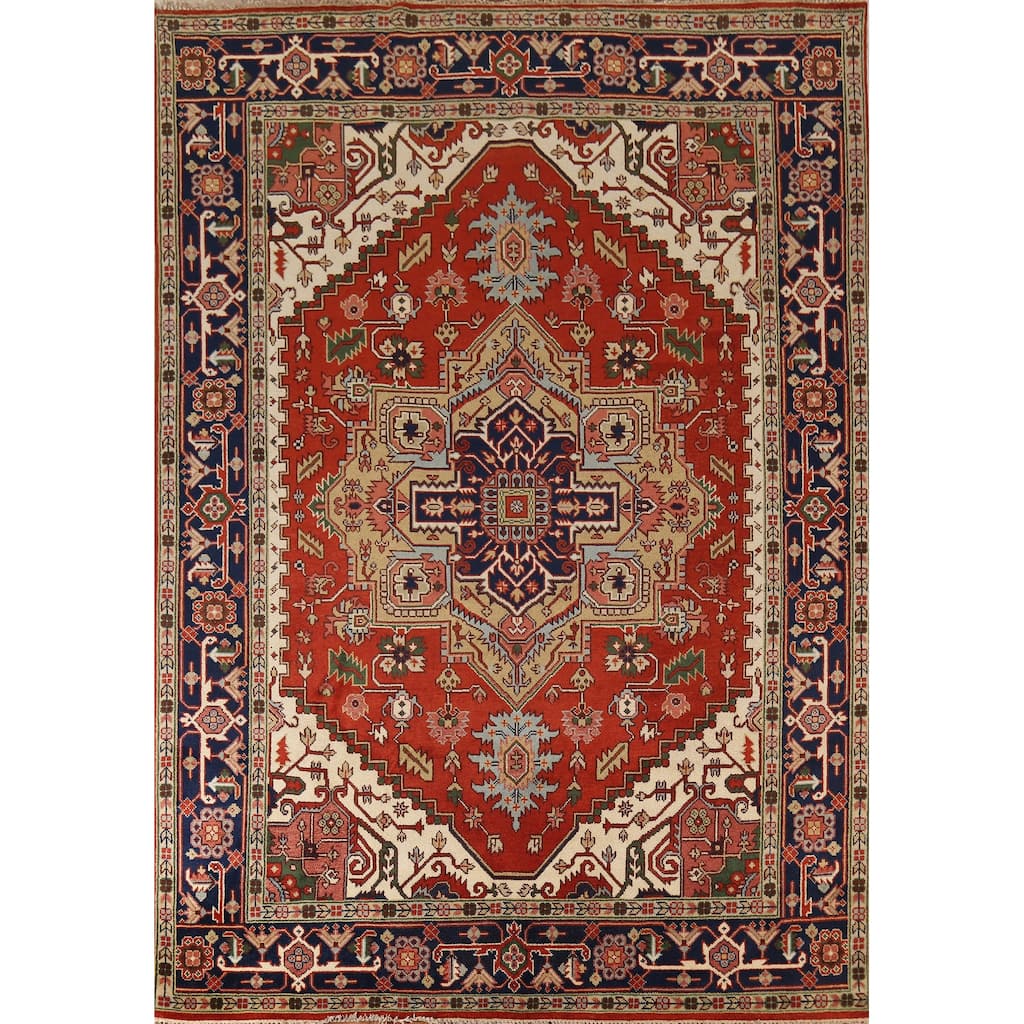 Orange Heriz Serapi Indian Area Rug Handmade Wool Carpet - 9'0"x 11'9"