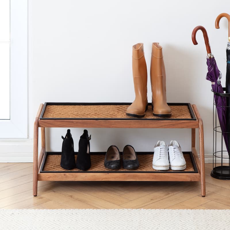 Jani Double-Tier Natural Stand 3-Pair Rubber Boot Trays