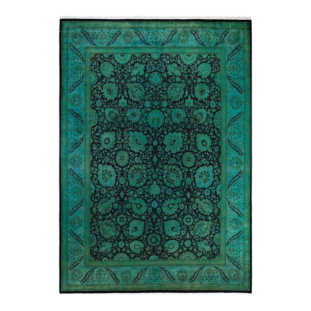 Overton Hand Knotted Wool Vintage Inspired Modern Contemporary Overdyed Green Area Rug - 9' 0" x 12' 10"