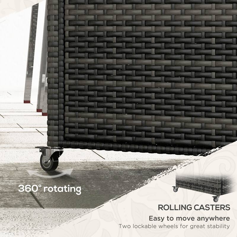 Outdoor Bar Cart PE Rattan Steel Tempered Glass Rolling Beverage Serving Cart with Storage - 51.25" W x 19.75" D x 35.5" H