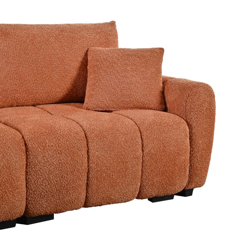 Modular Sectional Sofa Boucle Fabric Pull-line Design L-Shape Sofa Set with Movable Ottoman for Living Room 3-Seater Couch