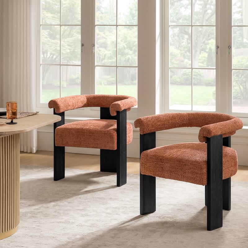 Georg Modern Boucle Dining Chair with Solid Wood Legs Set of 2 by HULALA HOME