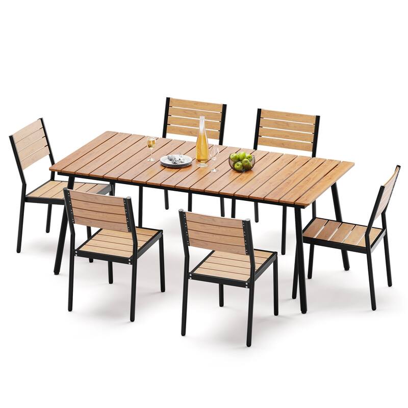 7-Piece Outdoor Dining Set Aluminum Dining table with Stackable Chairs