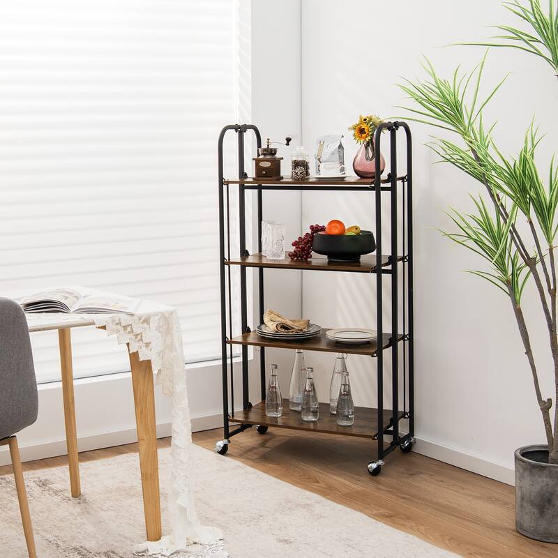 Costway 4-Tier Folding Rolling Cart Portable Storage Shelves w/Wheels - See Details