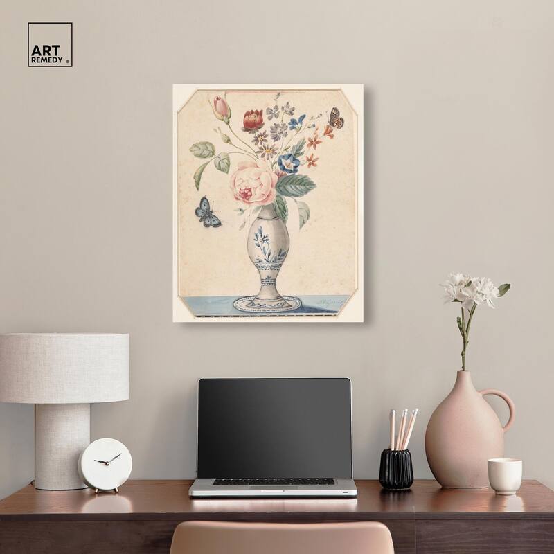 Vase with flowers 1850 Canvas by Art Remedy, Gallery Wrapped
