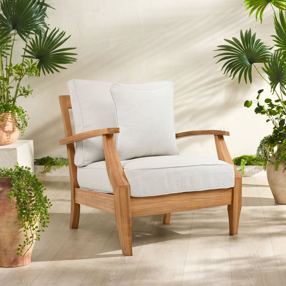 SAFAVIEH Couture Freida Wood Patio Arm Chair - 31.4" W x 35.6" L x 32.6" H - 31"W x 36"D x 33"H
