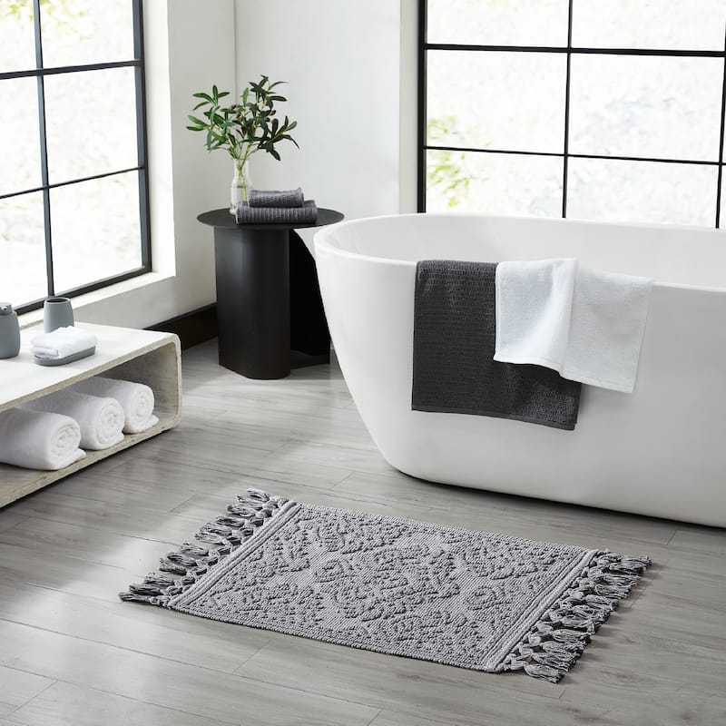 Jean Pierre Ricardo Cotton Fringe Bath Rug - 17" x 31" - Dark Gray