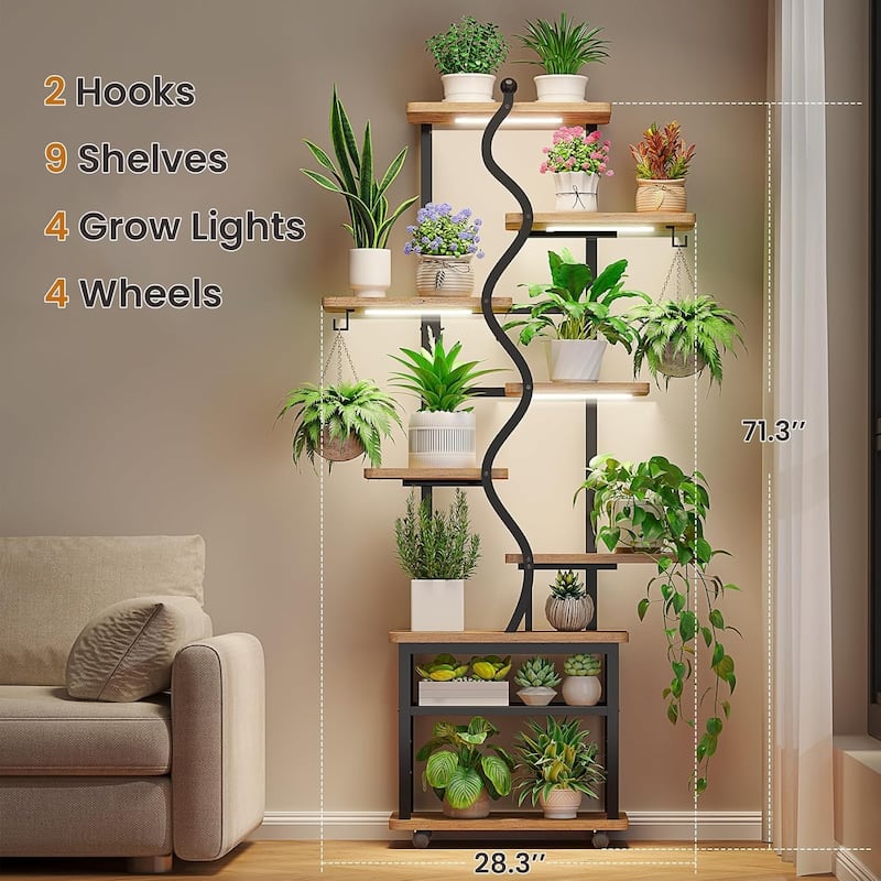 Plant Stand with Grow Light Plant Rack with Wheels Display Shelves