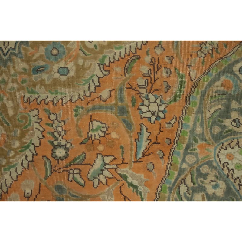 Hand Knotted Oriental 100% Wool Carpet Traditional Floral Oranges & Rust Tabriz Area Rug - 9' 4'' X 6' 5''