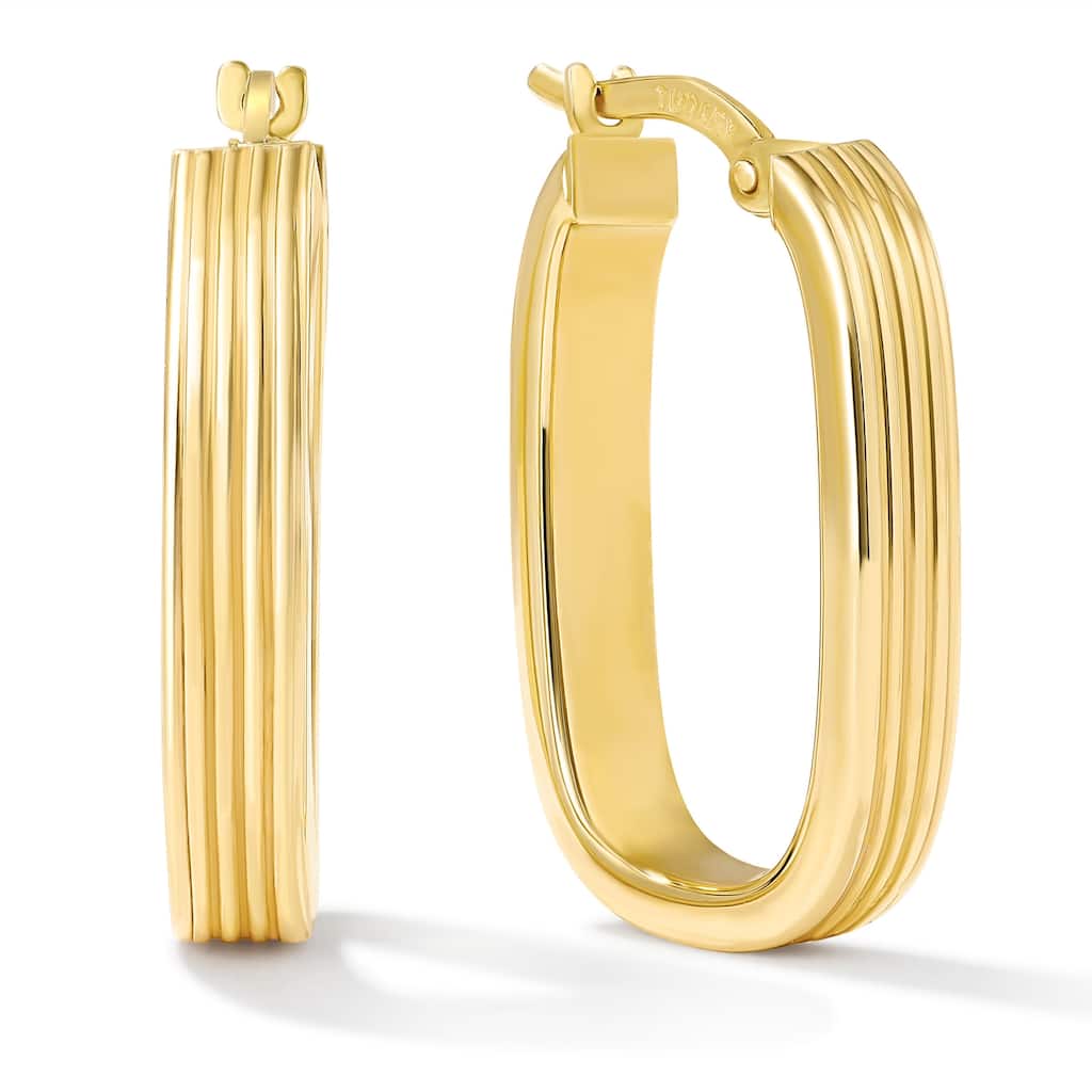 Clover 14K Yellow Gold High-Polish Ribbed Rectangular Hoop Earrings