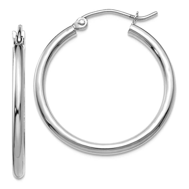 Curata 10k White Gold Polished 2mm Tube Classic Hoop Earrings - 15mm - 65mm