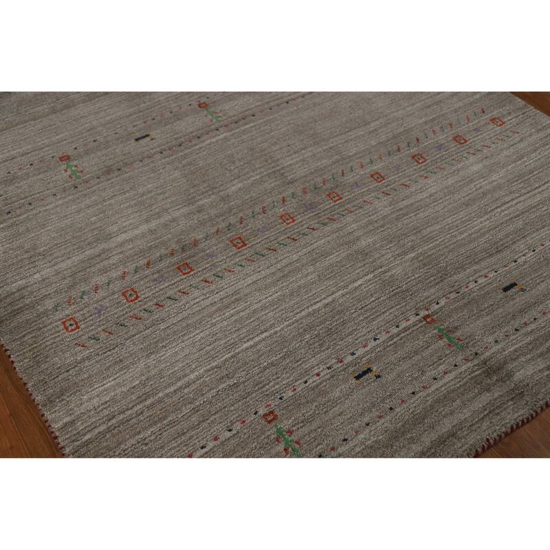 Hand Knotted Oriental 100% Wool Carpet Tribal Animal Pictorial Greys & Charcoal Gabbeh Area Rug - 7' 9'' X 5' 0''