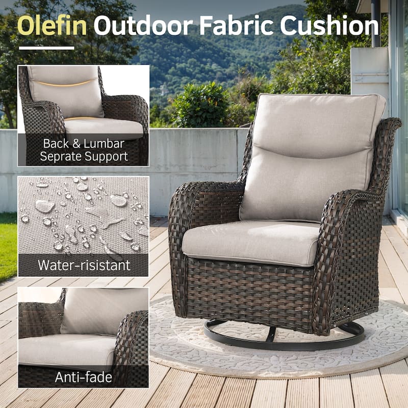 Outdoor Swivel Rocker Patio Wicker Chair with Thick Cushions