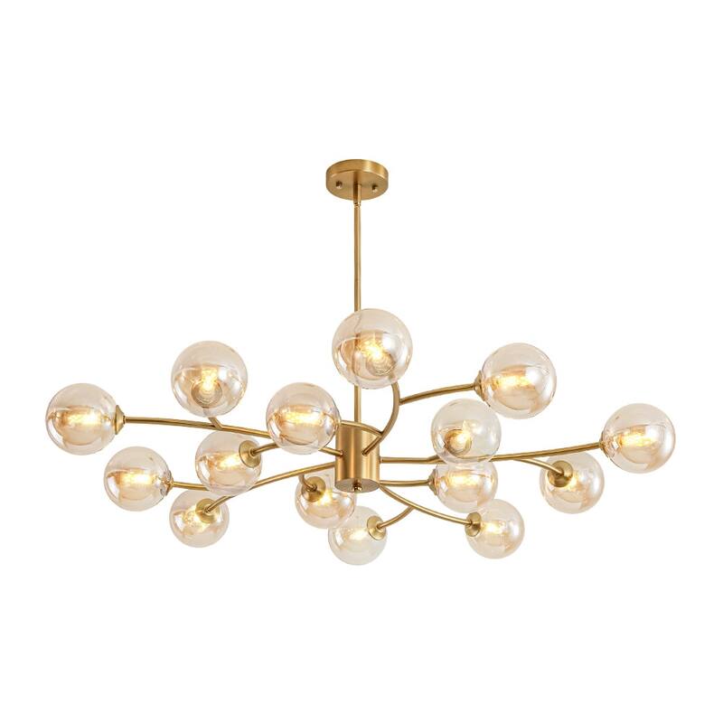 15-Light Spiral Branch Mid-century Amber Glass Chandelier - 43.3 in