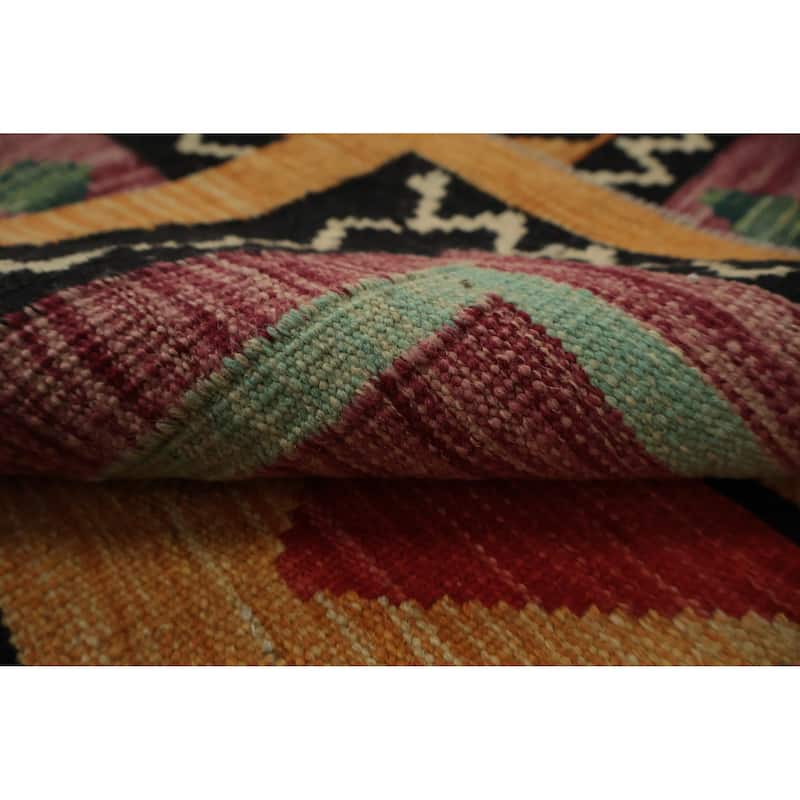 Hand Woven Oriental 100% Wool Carpet Southwestern Tribal Oranges & Rust Kilim Area Rug - 9' 11'' X 8' 5''