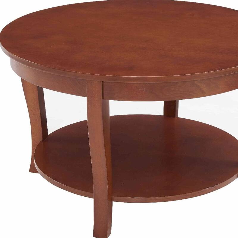 HomeRoots 30" Walnut Wood Round Coffee Table With Shelf - 30.00 in. x 18.00 in. x 30.00 in.
