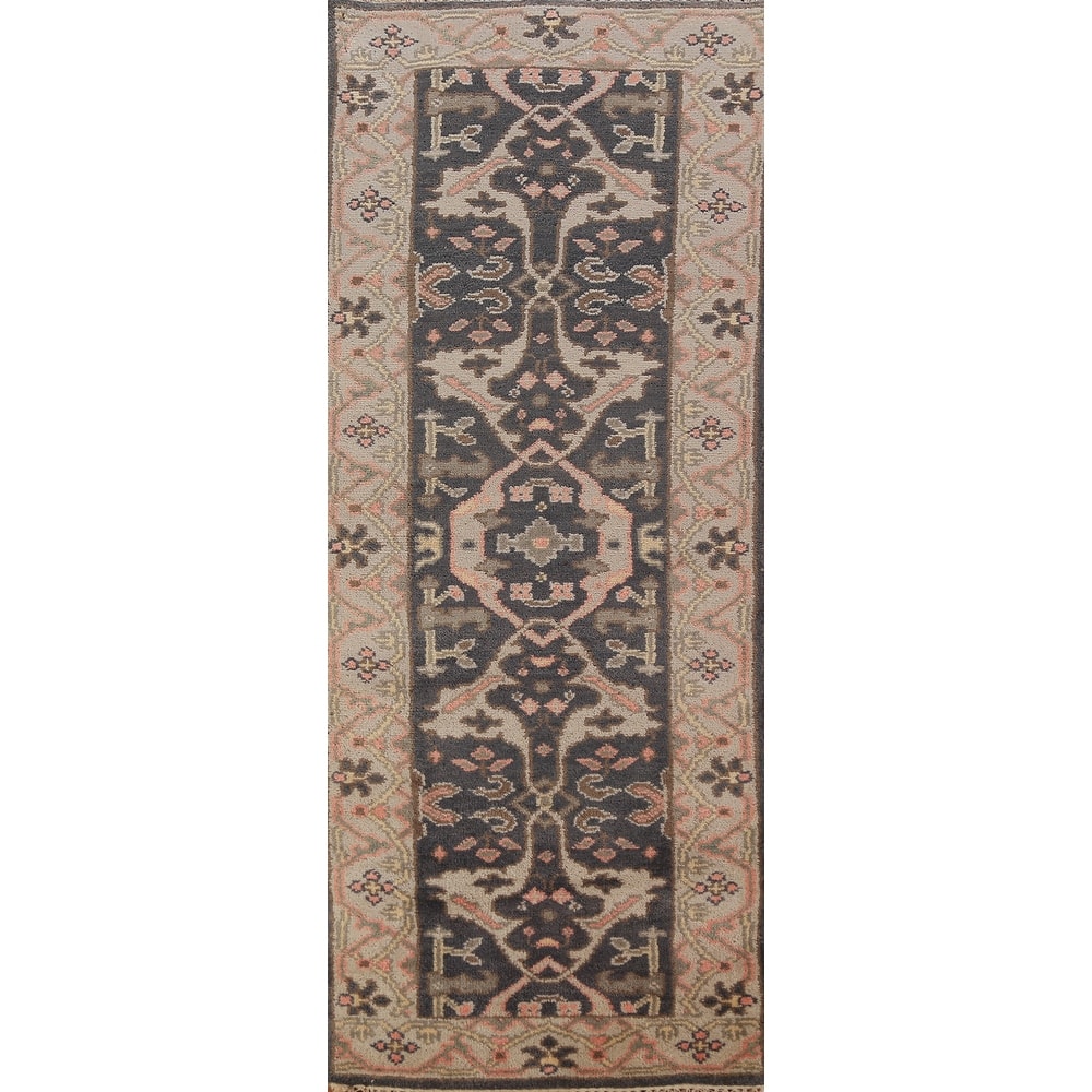 Gray Oushak Indian Runner Rug Handmade Floral Wool Carpet - 2'6"x 7'10"
