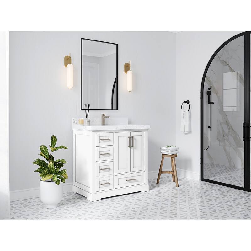 Willow Collections 36 x 22 Boston Center Sink Right Bathroom Vanity with Countertop
