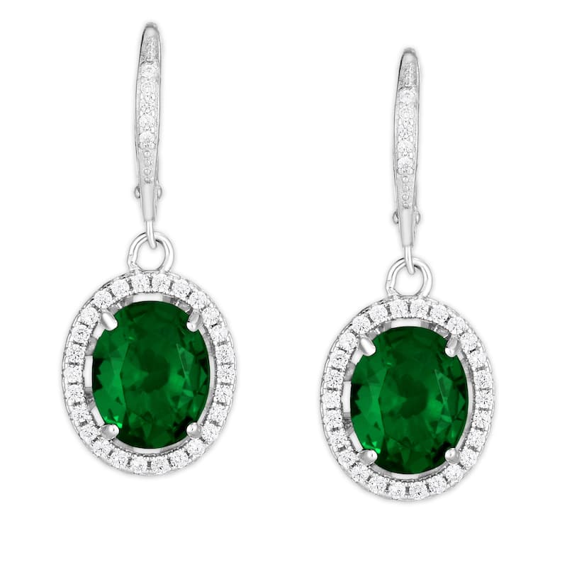 Victoria Townsend Silver Plate Cubic Zirconia Dangle Lever back Earrings - Green