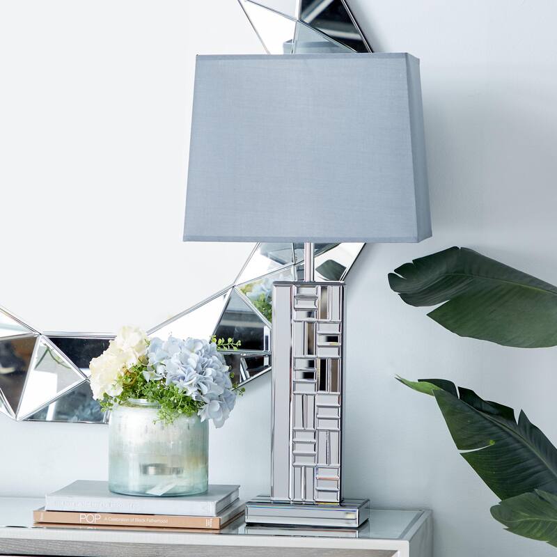 Silver Glass Mirrored Room Table Lamp - Silver