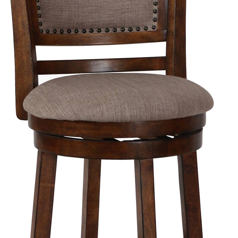 Curved Swivel Counter Stool with Fabric Padded Seating, Brown and Beige