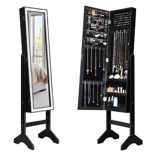 Shop Costway Black Mirrored Jewelry Cabinet Armoire New Ships To
